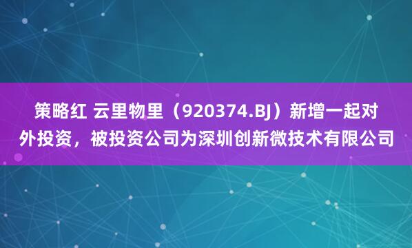 策略红 云里物里（920374.BJ）新增一起对外投资，被投资公司为深圳创新微技术有限公司